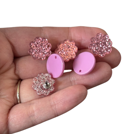 6pcs/3 pairs glitter flower & lilac Stud Earrings With Hole