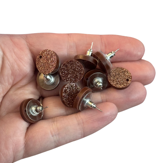 10pcs/5 pairs Glitter brown round studs with hole