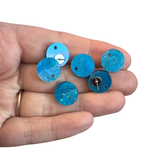 6pcs/3 Pairs Blue Marble Swirl studs with hole