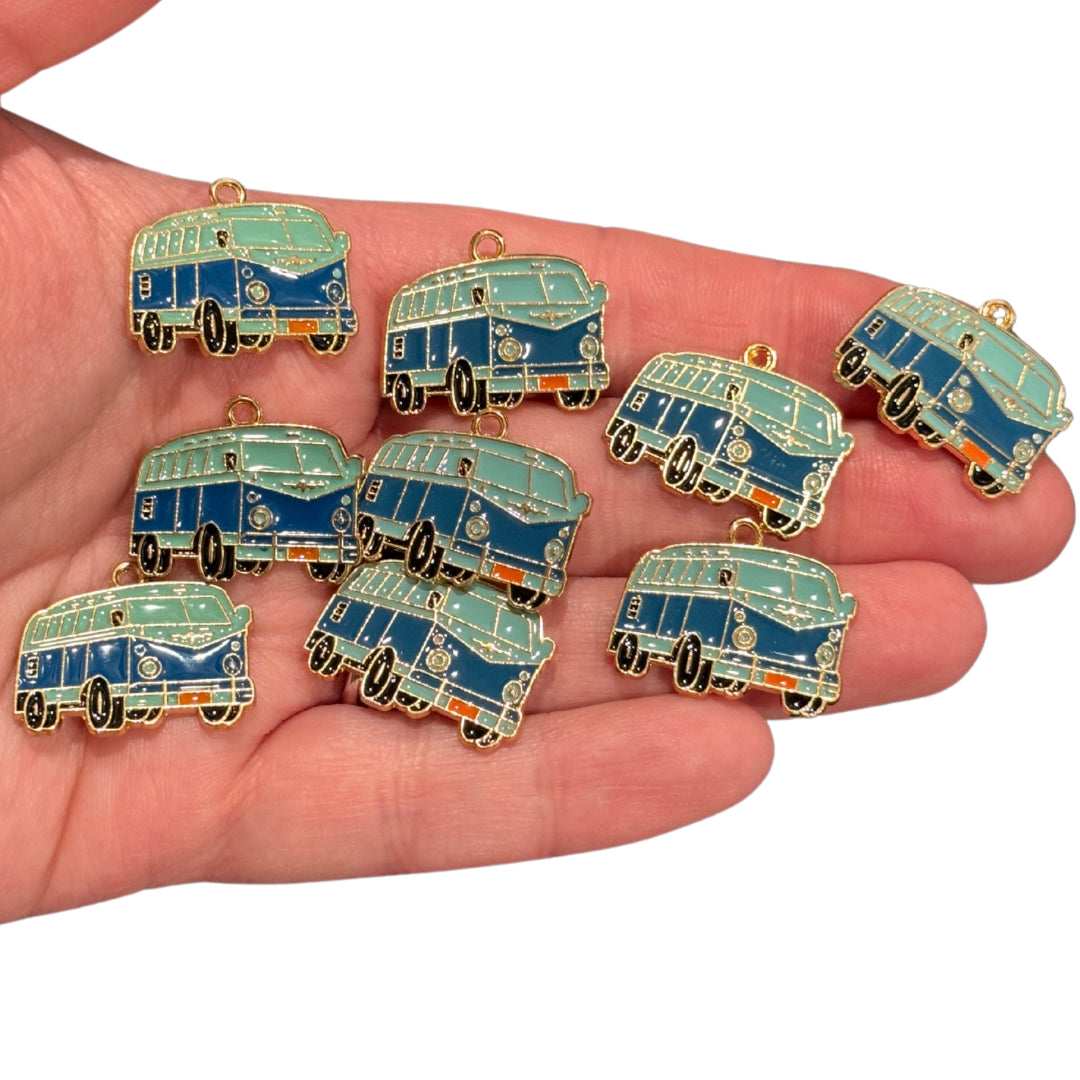 9pcs Blue 70s VW Bus Van Charms