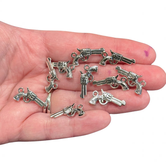 10pcs Tiny Hand Revolver Silver Charms