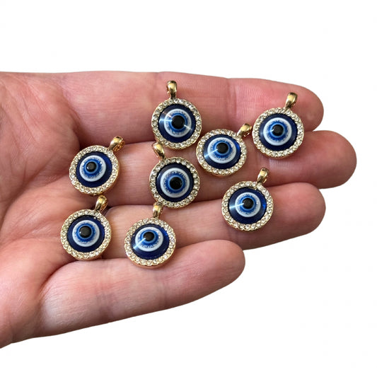 8pcs Glitzy Round Evil Eye Charms