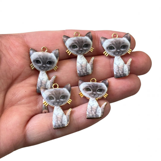 5pcs Grey White Animated Cat Charms