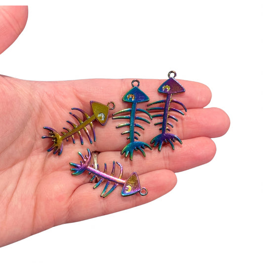 4pcs Blue Purple Gold Fishbone Charms