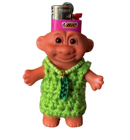 troll lighter case with small pickle necklace