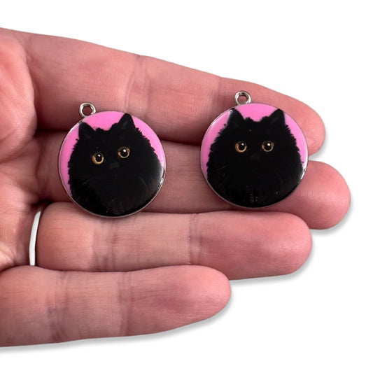 2pcs Fluffy black cat charms