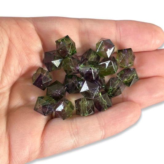 20pcs Two Tone purple green polygon Acrylic Beads