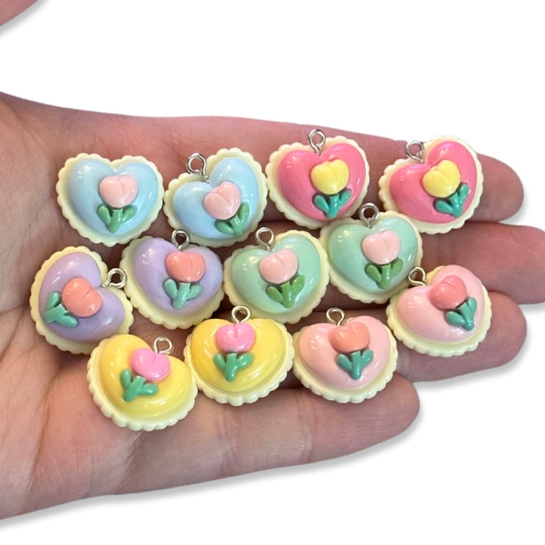 12pcs/6 sets Tulip on heart charms