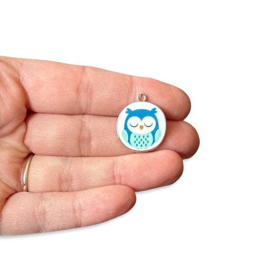 Blue sleeping owl charm