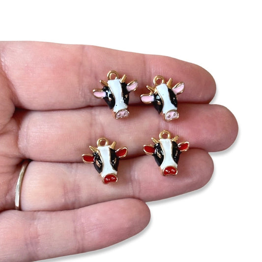 2pcs Pink Or Red Accent Cow Charms