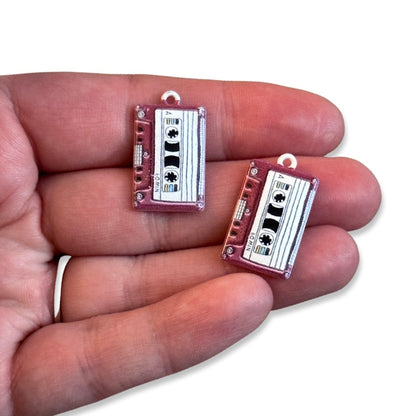 12pcs Red, grey and green Cassette Tape Charms