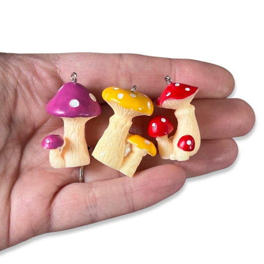 3pcs Red purple yellow Mushroom Charms