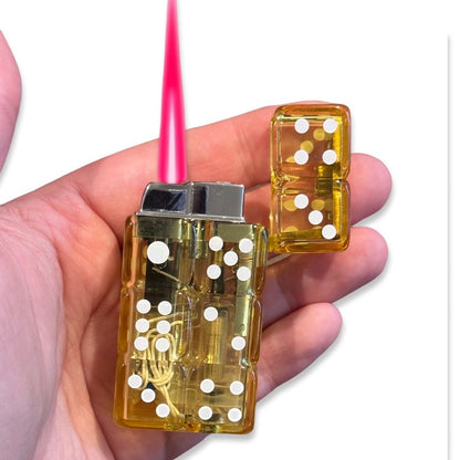 YELLOW Stack of dice lighter, pink flame and lights up!