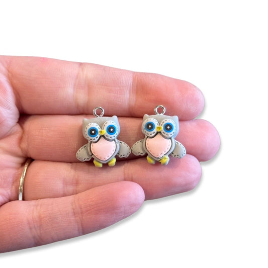 2pcs gray patchwork Owl charms