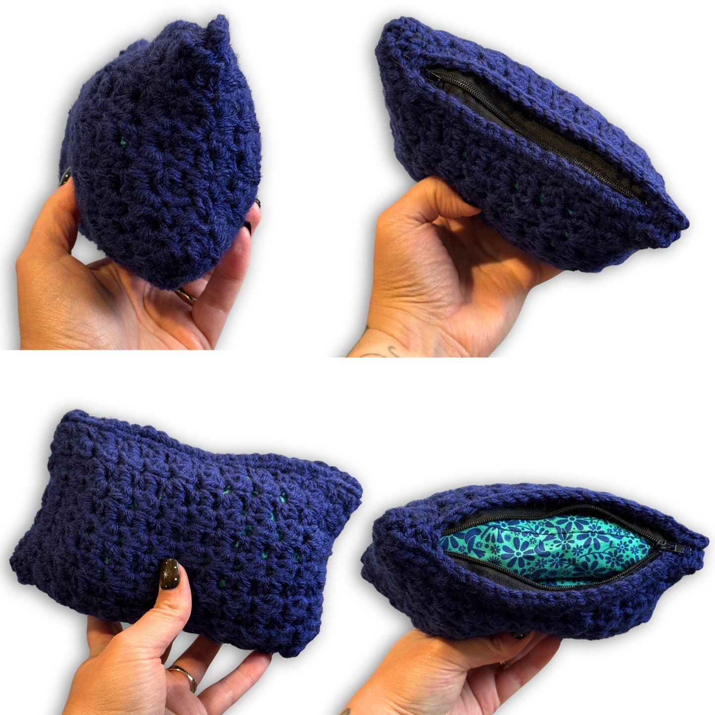 Navy Blue Floral - Padded Stash Bag