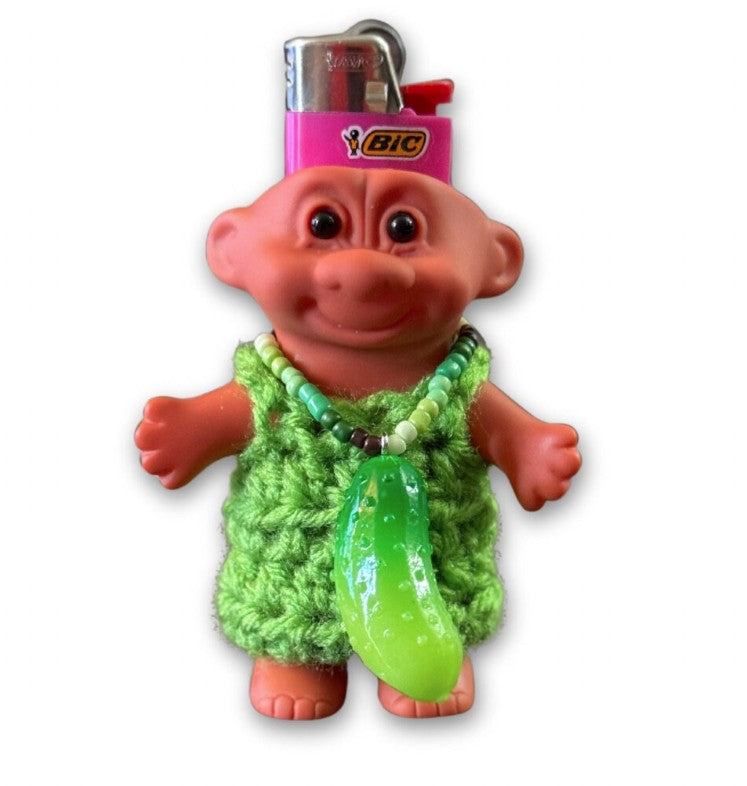 Troll Lighter Case with Large pickle necklace