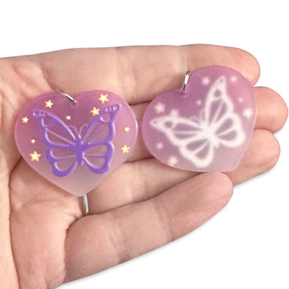 4pcs Butterfly on purple heart Charms