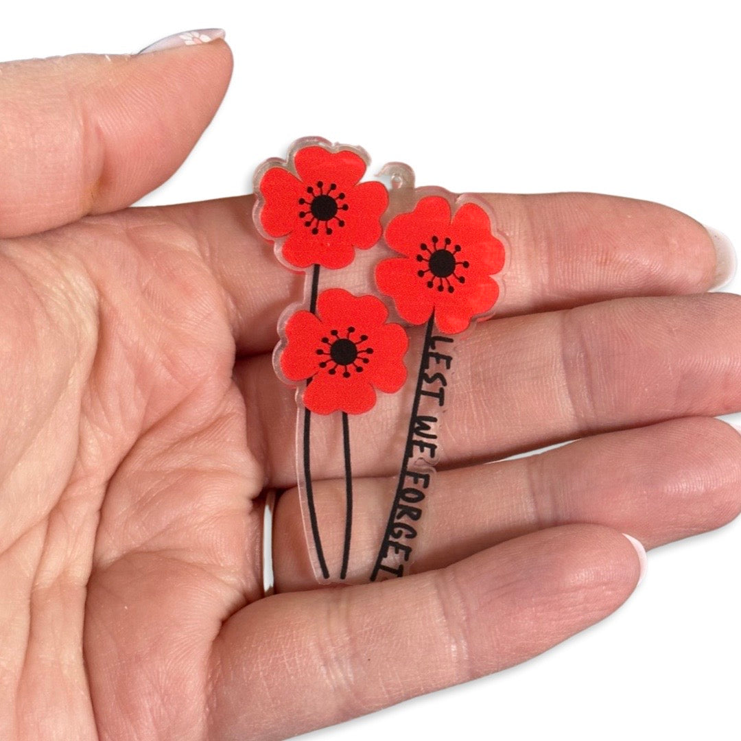 Lest We Forget Quote Poppy Flower Charm