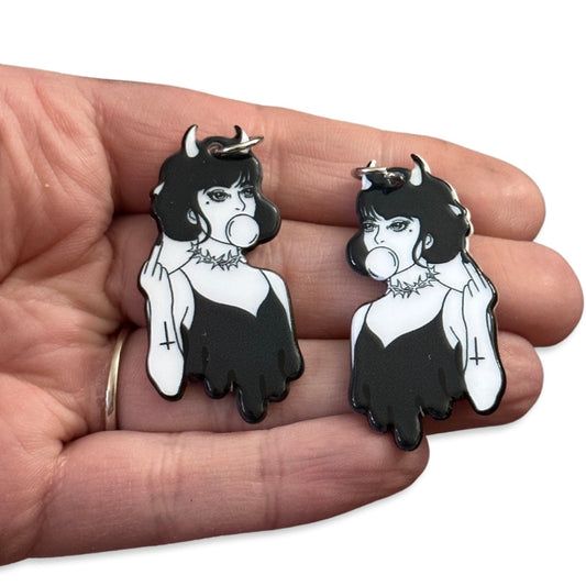 2pcs horned devil goth girl middle finger charms