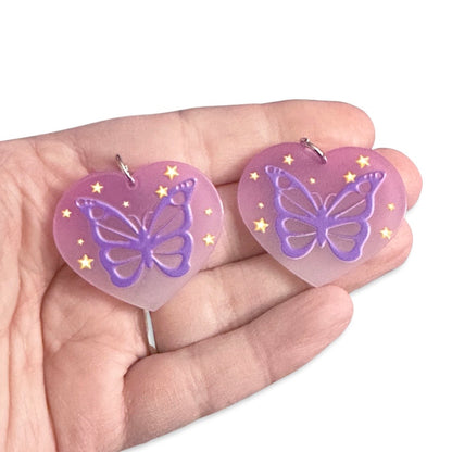 4pcs Butterfly on purple heart Charms