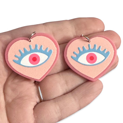 4pcs Eye on pink heart Charms