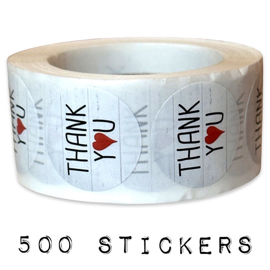 500 Thank you Stickers Red heart wood planks